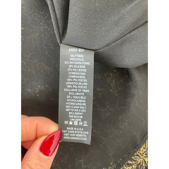 Anna Sui Nevan Dress Black & Yellow Floral Brocade Asymmetrical Mini Size 2 - Picture 7 of 8